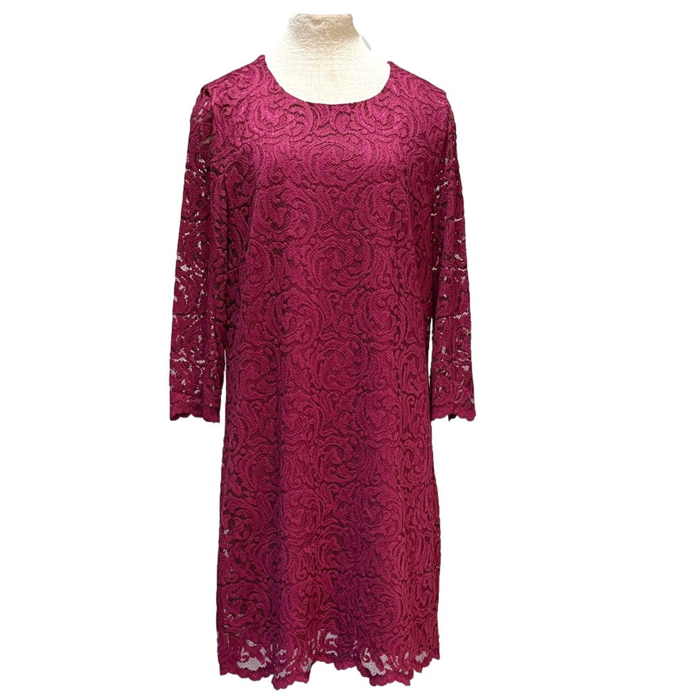 Garnet Hill sz 16 mauve lace 3/4 sleeve midi dress